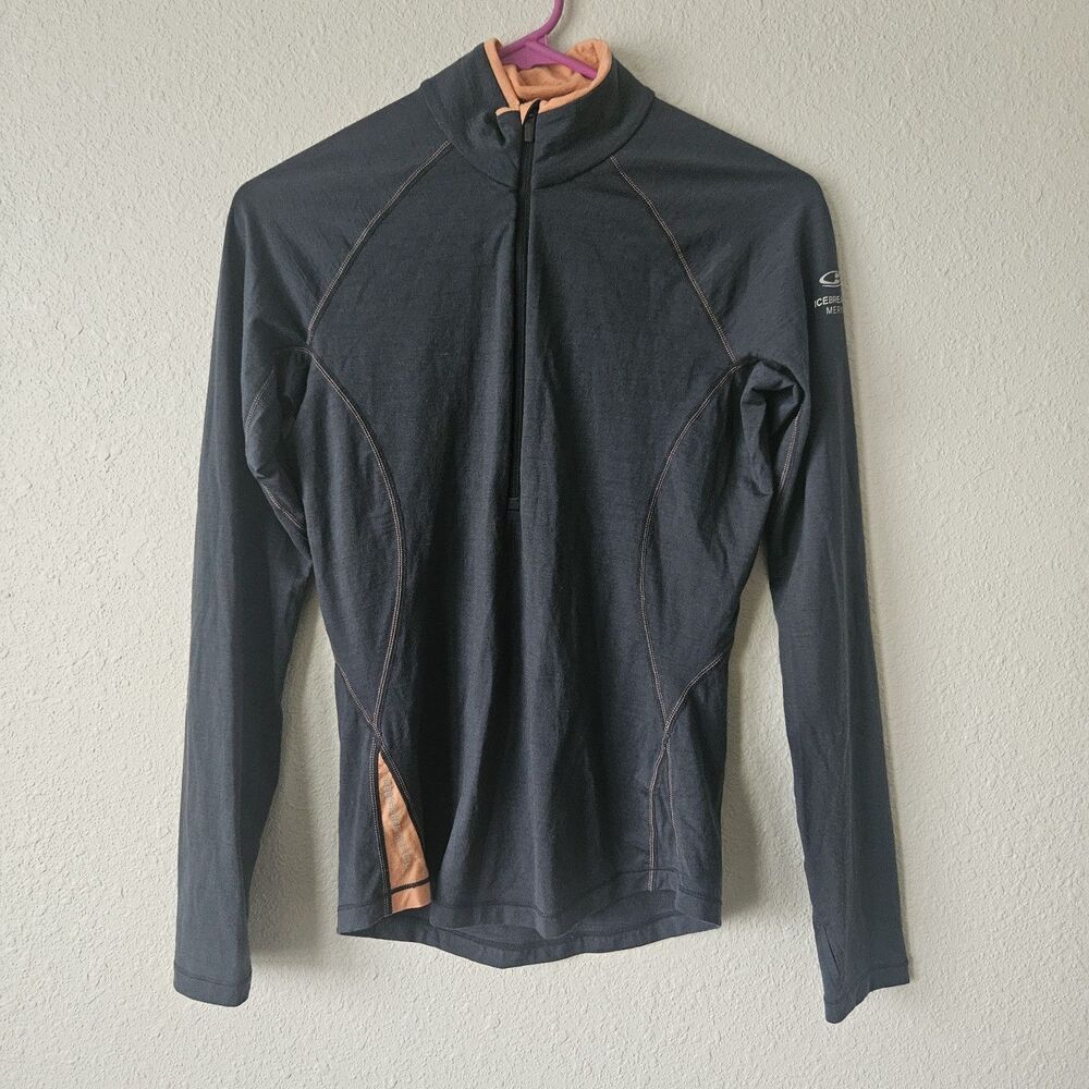 Icebreaker Women’s 200 Merino Wool Half Zip Pullover Top Size Small Gray/Peach